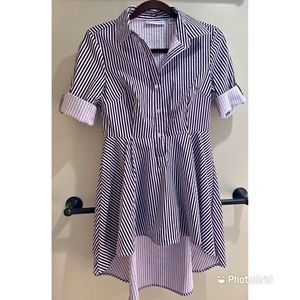 NY and Co Asymmetrical Button up dress shirt - Purple and White